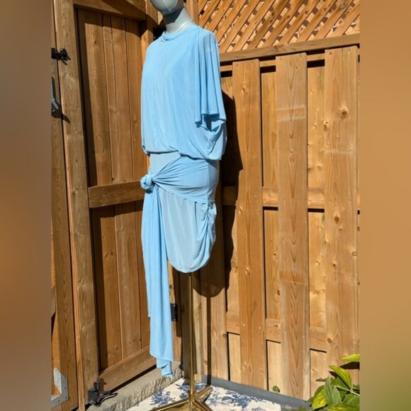 🆕 RAT & BOA 🧿 NWT Freja Slinky Baby Blue Tie-Waist T-Shirt Mini Dress, Sz M - Picture 5 of 14